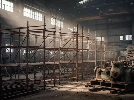 Leere, industrielle Werkshalle einer Stahlrohrfabrik mit verstaubten Maschinen und gestapelten Rohmaterialien. - Foto: über boerse-global.de