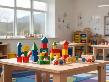 Ein helles, modernes Klassenzimmer in einer schottischen Grundschule mit Holzspielzeug auf einem Tisch. - Foto: über boerse-global.de