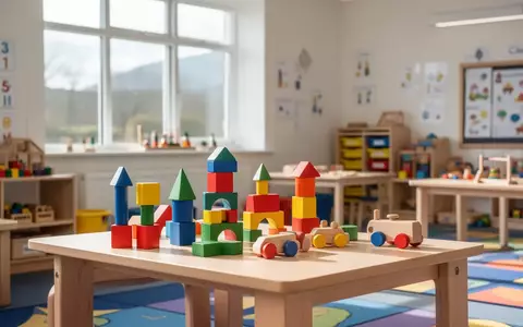 Ein helles, modernes Klassenzimmer in einer schottischen Grundschule mit Holzspielzeug auf einem Tisch. - Foto: über boerse-global.de