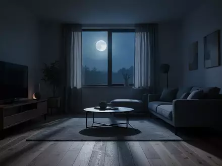 Ein minimalistisch eingerichtetes Wohnzimmer in den frühen Morgenstunden mit sanftem Mondlicht. - Foto: über boerse-global.de