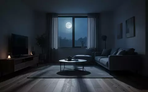 Ein minimalistisch eingerichtetes Wohnzimmer in den frühen Morgenstunden mit sanftem Mondlicht. - Foto: über boerse-global.de