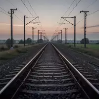 Leere Eisenbahngleise, die sich durch eine weitläufige Landschaft erstrecken, bei Dämmerung. - Foto: über boerse-global.de