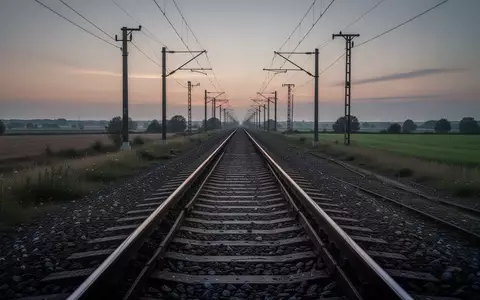 Leere Eisenbahngleise, die sich durch eine weitläufige Landschaft erstrecken, bei Dämmerung. - Foto: über boerse-global.de