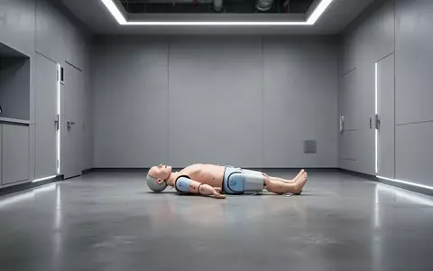 Ein moderner, minimalistischer Trainingsraum für medizinische Simulationen mit einer Übungspuppe auf dem Boden. - Foto: über boerse-global.de