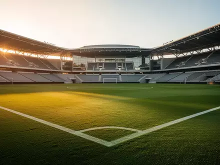 Ein leerer, perfekt gepflegter Fußballplatz in einem Stadion während der Abenddämmerung. - Foto: über boerse-global.de