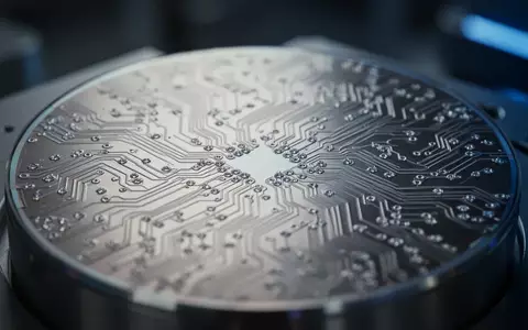 Nahaufnahme einer Silizium-Wafer-Oberfläche mit komplexen mikroskopischen Schaltkreisstrukturen in einer industriellen Umgebung. - Foto: über boerse-global.de