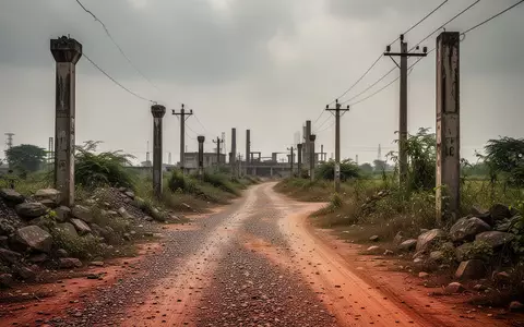 Eine staubige, ländliche Industrielandschaft in Indien mit unbefestigten Wegen und Strommasten unter einem bewölkten Himmel. - Foto: über boerse-global.de