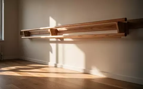 Ein minimalistischer Physiotherapieraum mit hölzernen Sprossenwänden an einer neutralen Wand in natürlichem Licht. - Foto: über boerse-global.de