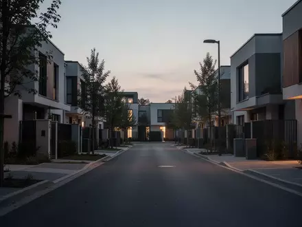 Eine ruhige, modern beleuchtete Wohnstraße in der Abenddämmerung, die ein Gefühl von Privatsphäre und Orientierung vermittelt. - Foto: über boerse-global.de