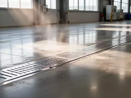 Sauberer Industrieboden mit eingelassenen Erdungsstreifen in einer modernen Fertigungsumgebung. - Foto: über boerse-global.de