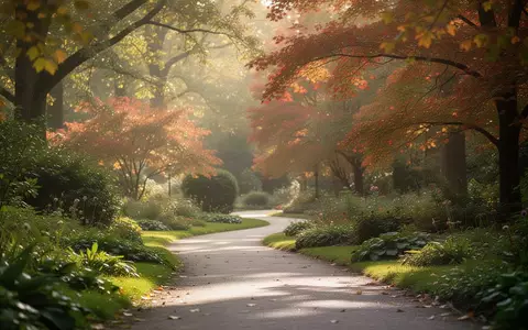 Ein sonniger Parkweg führt durch einen Garten mit herbstlichem Laub und strahlt eine ruhige, gesundheitsfördernde Atmosphäre aus. - Foto: über boerse-global.de