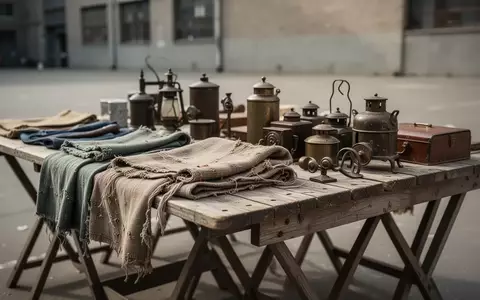 Verschiedene Vintage-Gegenstände und Secondhand-Waren auf Holztischen in einem städtischen Außenbereich. - Foto: über boerse-global.de