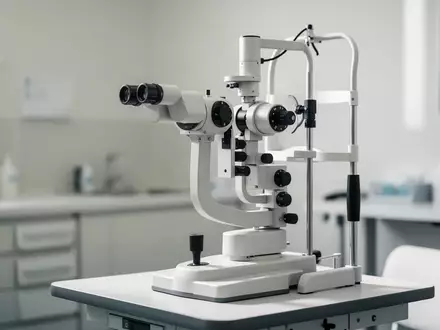 Ein unbenutztes augenärztliches Untersuchungsgerät in einem hellen, sterilen Behandlungsraum. - Foto: über boerse-global.de