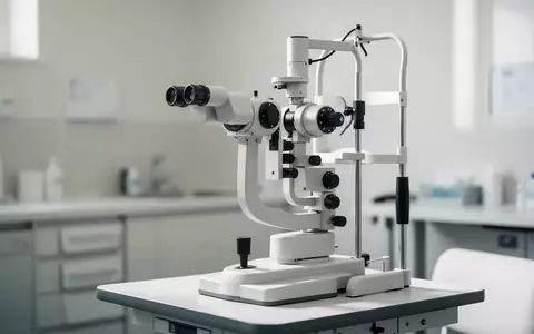 Ein unbenutztes augenärztliches Untersuchungsgerät in einem hellen, sterilen Behandlungsraum. - Foto: über boerse-global.de