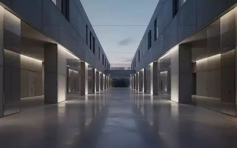 Ein minimalistischer, moderner Flur in einer Forschungseinrichtung mit polierten Betonböden und architektonischer Beleuchtung. - Foto: über boerse-global.de