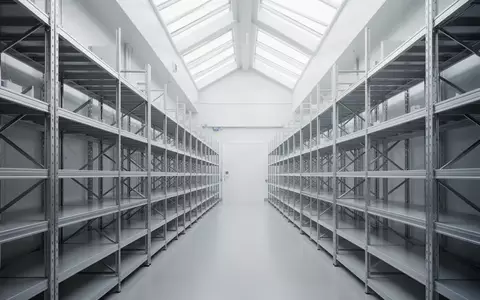 Leere Regale in einem sterilen, hell beleuchteten pharmazeutischen Lagerhaus, die die angespannte Versorgungslage symbolisieren. - Foto: über boerse-global.de