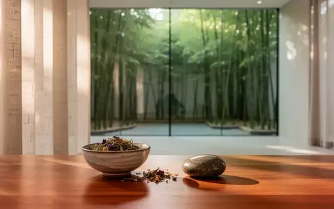 Ein minimalistischer Wellness-Raum mit natürlichen Materialien und Blick in einen ruhigen Bambusgarten. - Foto: über boerse-global.de