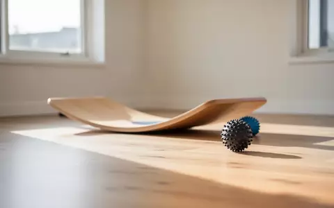 Heller, minimalistischer Trainingsraum mit einem Balance-Board aus Holz auf einem Parkettboden. - Foto: über boerse-global.de