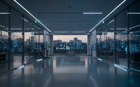 Ein modernes, minimalistisches BĂŒrogebĂ€ude in Seoul bei DĂ€mmerung, das eine AtmosphĂ€re von technologischer Ăberwachung vermittelt. - Foto: ĂŒber boerse-global.de
