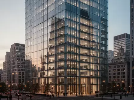 Ein modernes Bürogebäude in einem Finanzviertel während der Dämmerung, das eine professionelle und strategische Atmosphäre vermittelt. - Foto: über boerse-global.de