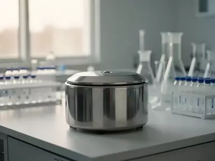 Ein steriler, modern eingerichteter medizinischer Laborraum mit einer Laborzentrifuge auf einem weißen Arbeitstisch. - Foto: über boerse-global.de