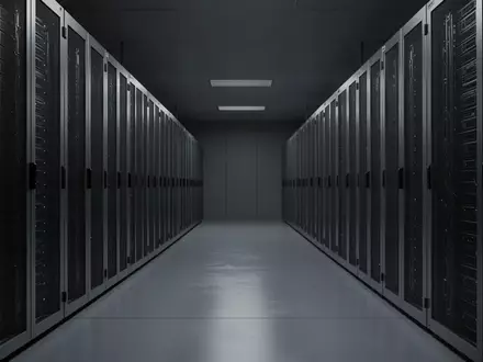 Ein minimalistischer Flur in einem Serverraum mit metallischen Schränken und sauberer, industrieller Ästhetik. - Foto: über boerse-global.de