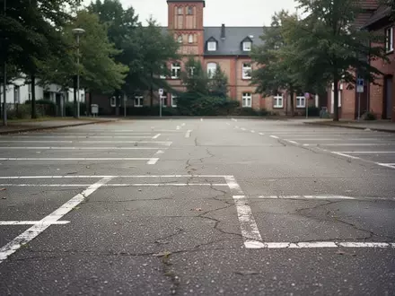 Ein leerer, asphaltierter öffentlicher Parkplatz mit markierten Stellflächen an einem bewölkten Tag. - Foto: über boerse-global.de