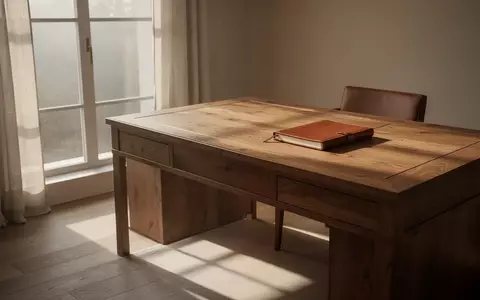 Ein ruhiges Arbeitszimmer mit einem hölzernen Schreibtisch und einem leeren Notizbuch bei natürlichem Lichteinfall. - Foto: über boerse-global.de