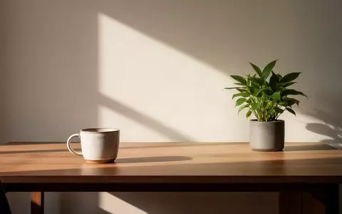 Ein minimalistischer, sonnendurchfluteter Schreibtisch in einer modernen Büroumgebung mit einer Topfpflanze. - Foto: über boerse-global.de