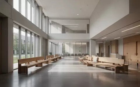 Ein moderner, minimalistischer Wartebereich in einem Behördengebäude mit natürlichem Lichteinfall und klaren architektonischen Linien. - Foto: über boerse-global.de