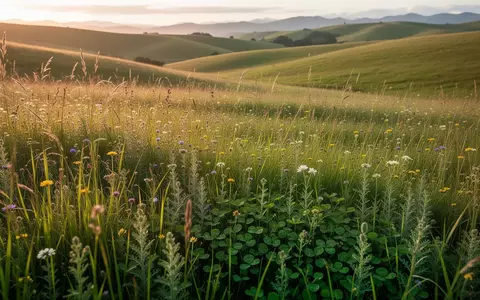 Eine weitläufige, artenreiche Weidefläche mit einer Mischung aus Gräsern, Kräutern und Leguminosen im warmen Licht der Abendsonne. - Foto: über boerse-global.de