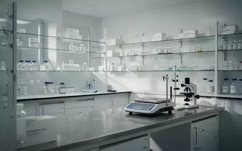 Ein minimalistischer, heller Laborraum in einer Apotheke mit weißen Oberflächen und Edelstahltisch. - Foto: über boerse-global.de