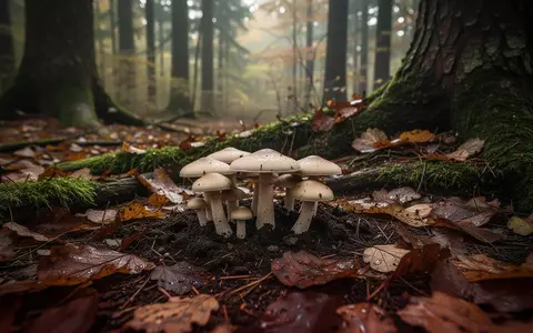 Nahaufnahme von wild wachsenden Pilzen auf einem moosigen Waldboden in einem herbstlichen Wald. - Foto: über boerse-global.de