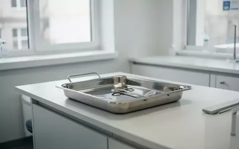 Ein minimalistisch eingerichtetes, helles Behandlungszimmer in einer Arztpraxis mit einem leeren Edelstahltablett. - Foto: über boerse-global.de