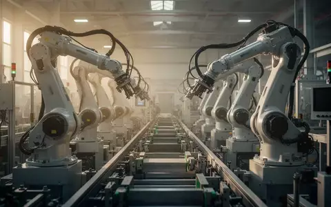 Symbolic image: industrial robots on a production line - Foto: über boerse-global.de