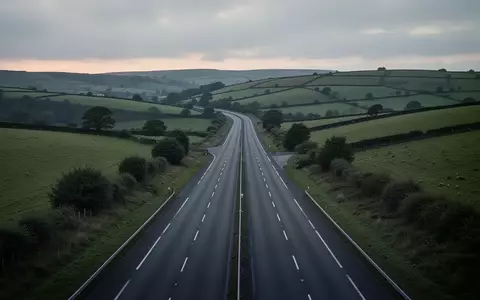 Eine leere Autobahn in einer hügeligen britischen Landschaft bei Dämmerung. - Foto: über boerse-global.de
