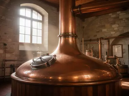 Ein glänzender, kupferner Braukessel in einer historischen Münchner Brauerei. - Foto: über boerse-global.de