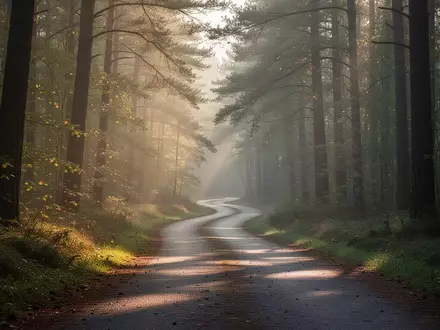 Ein einsamer Waldpfad im morgendlichen Sonnenlicht, der eine ruhige und motivierende Atmosphäre vermittelt. - Foto: über boerse-global.de