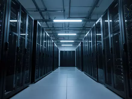 Moderne, minimalistische Serverraum-Infrastruktur mit geordneten Server-Racks in kühler Beleuchtung. - Foto: über boerse-global.de