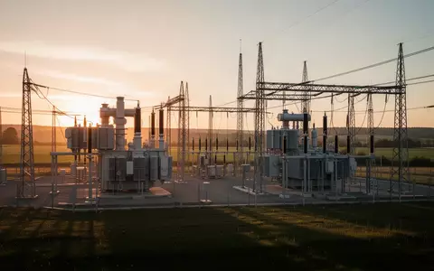 Ein modernes Umspannwerk in einer ländlichen Umgebung während des Sonnenuntergangs. - Foto: über boerse-global.de