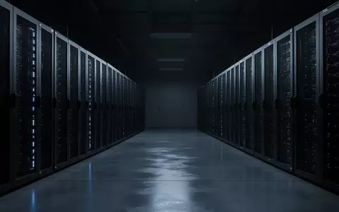 Ein dunkler, minimalistischer Serverraum mit symmetrischen Server-Racks und kühler blauer Beleuchtung. - Foto: über boerse-global.de