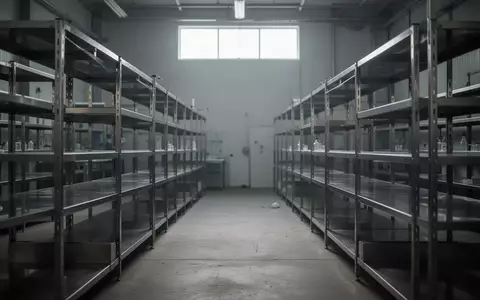 Leere, sterile Laborregale in einer Industriehalle vor einem Fenster mit einfallendem Licht. - Foto: über boerse-global.de