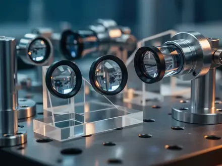 Nahaufnahme einer optischen Laborumgebung mit Linsen und Prismen auf einem Labortisch. - Foto: über boerse-global.de