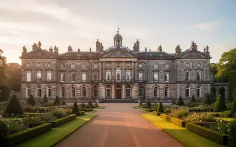 Die historische Fassade von Dumfries House in Schottland bei Sonnenuntergang. - Foto: über boerse-global.de