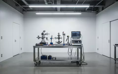 Eine moderne, minimalistische Werkstatt mit präzisen Diagnosewerkzeugen und technischer Ausrüstung auf einer Werkbank. - Foto: über boerse-global.de