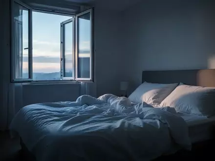 Ein ungemachtes Bett in einem ruhig beleuchteten Schlafzimmer am frühen Morgen, das eine Atmosphäre der Erholung vermittelt. - Foto: über boerse-global.de