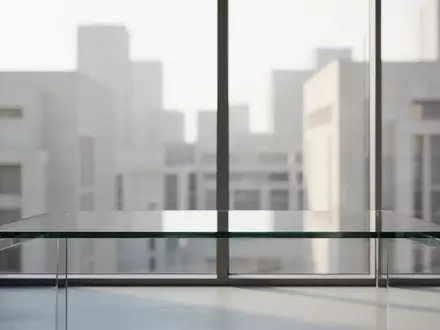 Ein minimalistischer, moderner Arbeitsbereich mit einem leeren Schreibtisch und weichem Tageslicht vor einer urbanen Kulisse. - Foto: über boerse-global.de