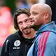 Elversberg-Trainer Vincent Wagner (l) durfte nach der Aufhebung seiner Gelb-Rot-Sperre gegen den FC Bayern München auf der Bank sitzen. - Bild: Uwe Anspach/dpa