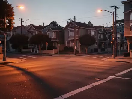 Eine menschenleere Straßenkreuzung im Stadtteil Outer Richmond in San Francisco bei nächtlicher Beleuchtung. - Foto: über boerse-global.de