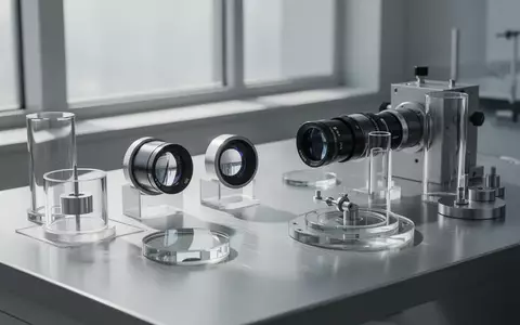 Hochpräzise optische Linsen und Glasbauteile in einem modernen Labor auf einer Metalloberfläche. - Foto: über boerse-global.de